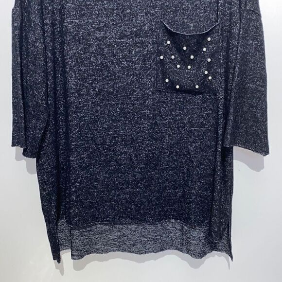 Philosophy Women's Pearl Studded Blouse Top Half Sleeve Charcoal Gray Medium - Picture 2 of 9